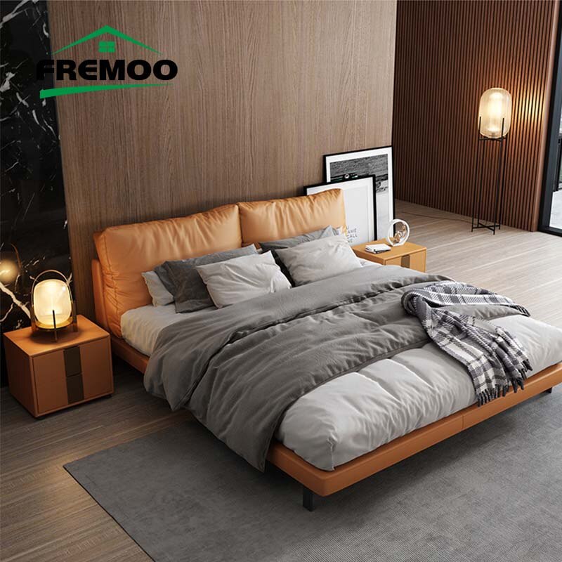 New Bed 2 People Modern Simple Style Leather Double Bed Queen Size King Bed With Mattress Minimalist Furniture For Home Bedroom