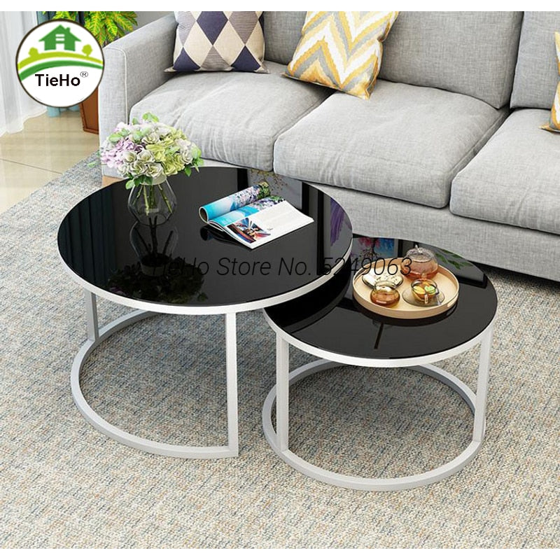 Tempered Glass Round Coffee Table for Living Room 2 in 1 Combination Cafe Table Easy Assembly Center Table