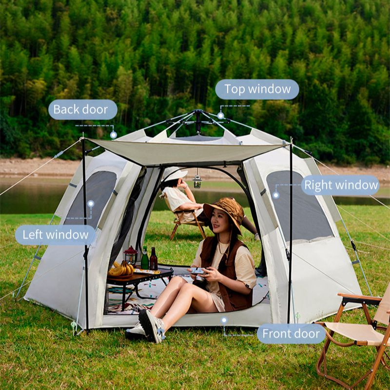 Outdoor Automatic Tents Foldable Thickening Hexagonal Tent Camping Equipment Picnic Camping Portable Awning