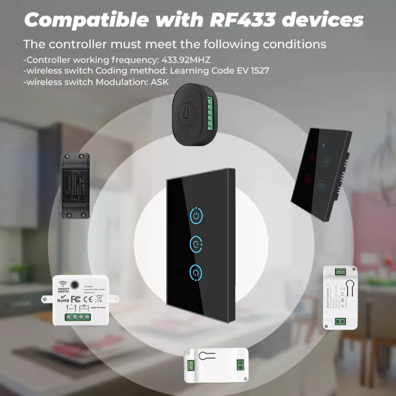 WiFi Smart Light Touch Switch RF433 Smart Life/Tuya App Control,Alexa Google Home Voice Control Brail 1/2/3 Way Gang