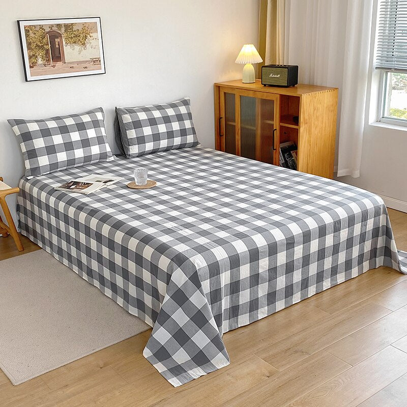 Plaid Queen Size Bed Sheet Set Cotton High Quality Single Double Bed Sheets and Pillow Cover Soft Skin Friendly Bedsheet Sets