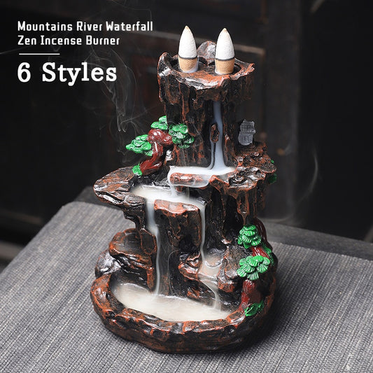 Multi style Mountains River Waterfall Incense Burner Fountain Backflow Aroma Smoke Censer Holder Home WIth 100 Incense Cones