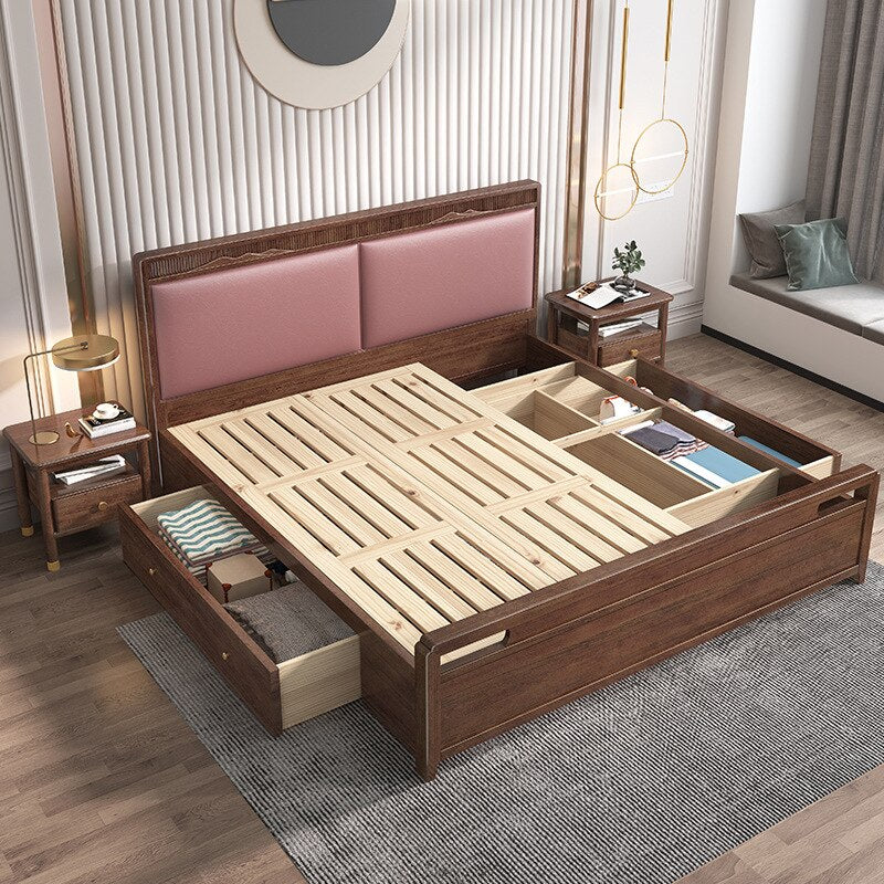 Loveseat SOFA New Chinese muebles king bed Master bedroom simple modern walnut reception soft wedding bed