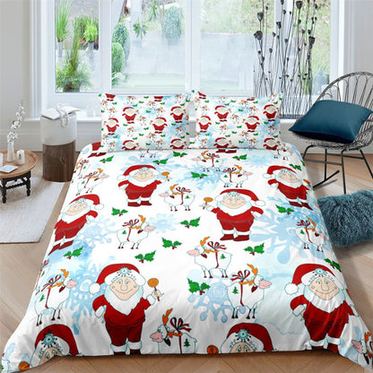 Christmas Bedding Set Twin King Queen Polyester Duvet Cover Set 2/3 Pcs Cartoon Santa Claus Print Pillowcase Bed Cover