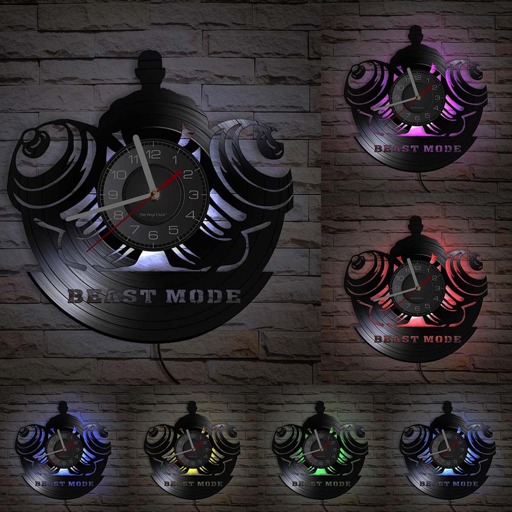 Fitness Gym Silent Quartz Wall Clock Fitness Bodybuild Vinyl Record Wall Clock Watch Sport Room Wall Decor Sign Sportsman Gift