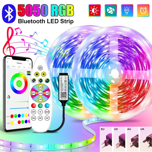 5M-30M Bluetooth LED Strip Lights 5050 RGB Tape Diode Tira Fita Luses LED Ribbon Neon Night Light For Room TV Decor