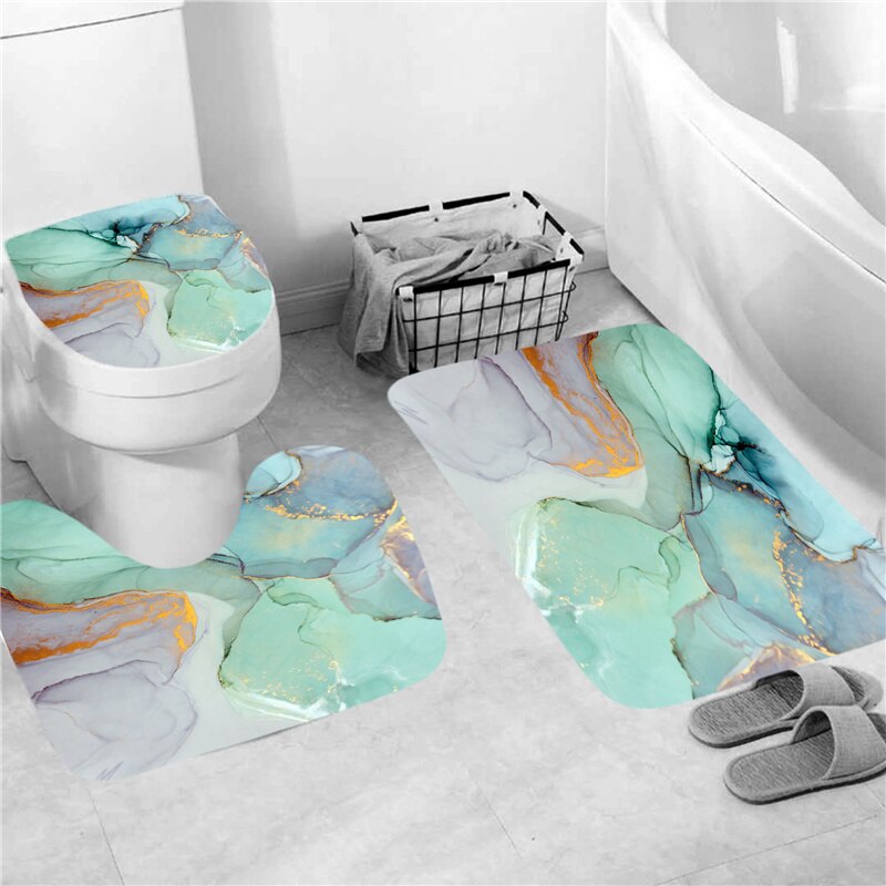 Beautiful Modern Shower Curtains 3D Bathroom Curtain Set Anti-slip Bath Mat Soft Carpet Water Absorption Home Decor Cortina Baño