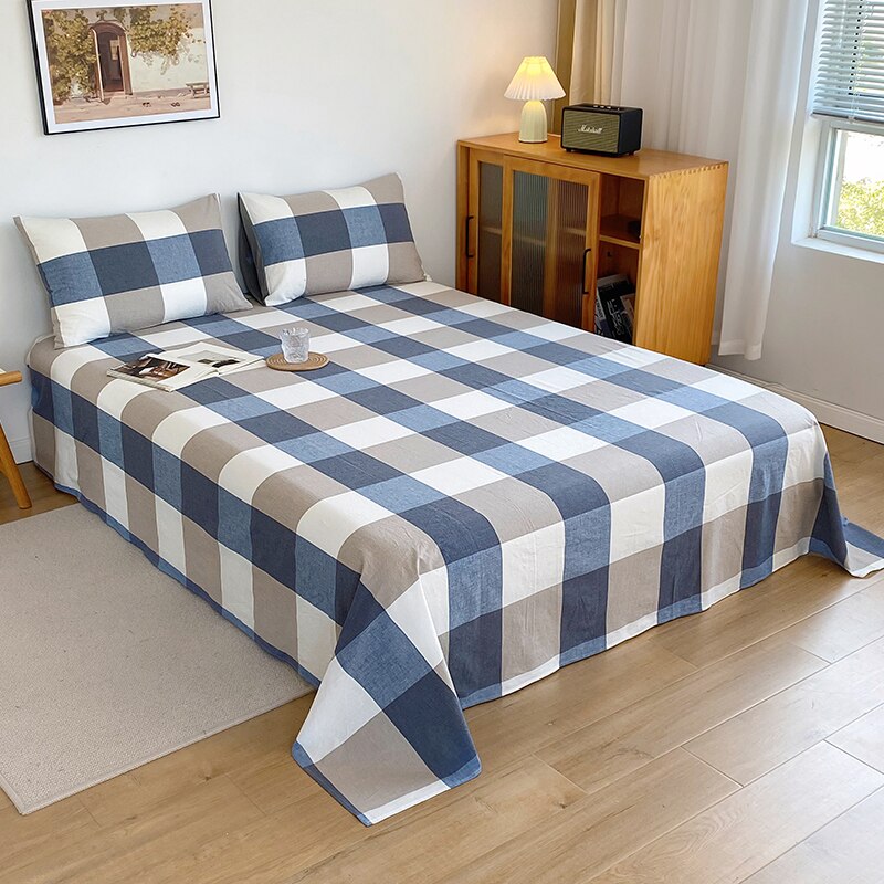 Plaid Queen Size Bed Sheet Set Cotton High Quality Single Double Bed Sheets and Pillow Cover Soft Skin Friendly Bedsheet Sets