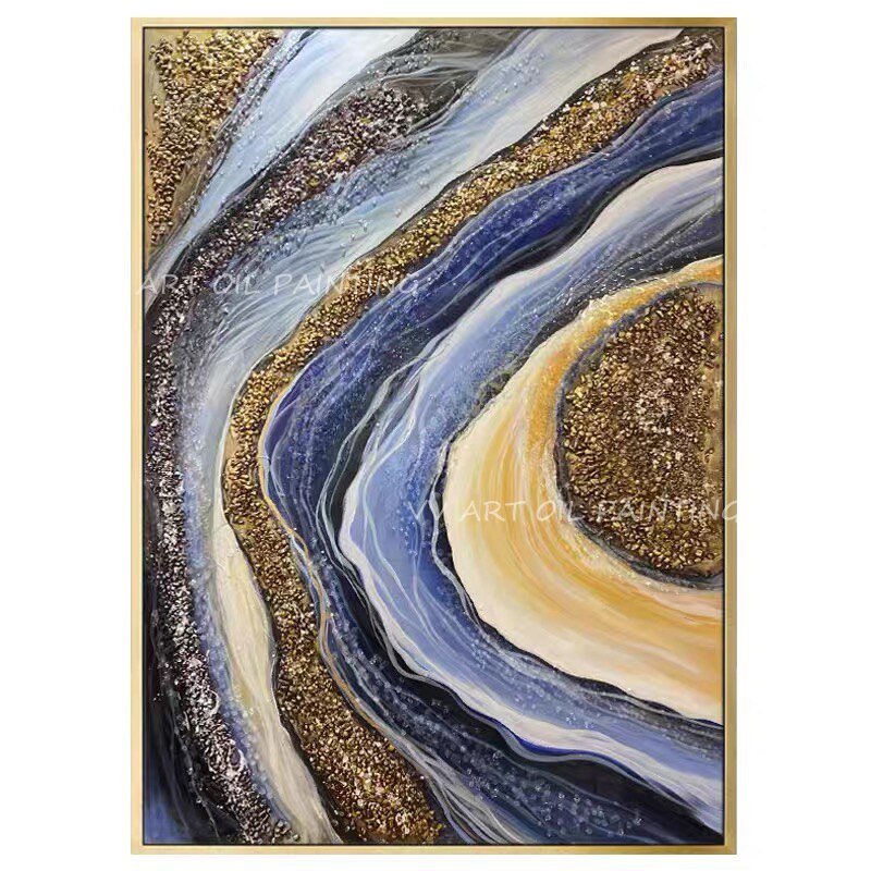 100% Handmade Abstract gold foil circle landscape picture artwork picture luxury canvas oil paintting for home decoration art