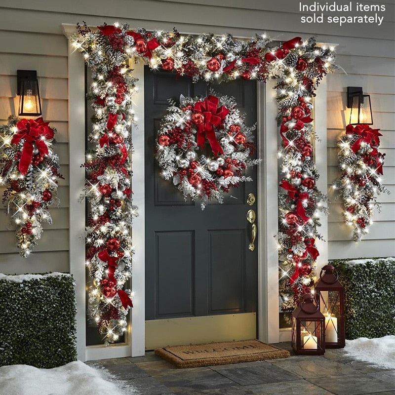 Christmas Wreath Outdoor 2022 Xmas Decorations Signs Home Garden Office Porch Front Door Hanging Garland 2023 New Year Decor