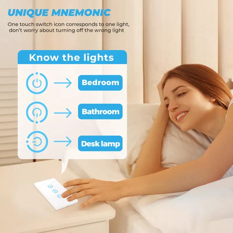 WiFi Smart Light Touch Switch RF433 Smart Life/Tuya App Control,Alexa Google Home Voice Control Brail 1/2/3 Way Gang