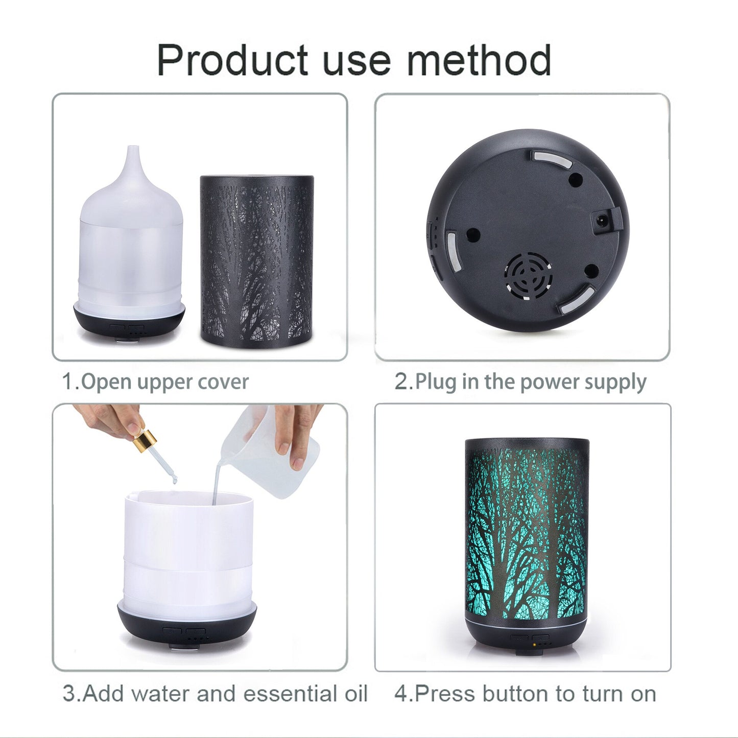 Humidifier Electric Aroma Oil Diffuser Forest Iron Art Ultrasonic Air Nebulizer with Colorful Night Light Air Freshener for Home