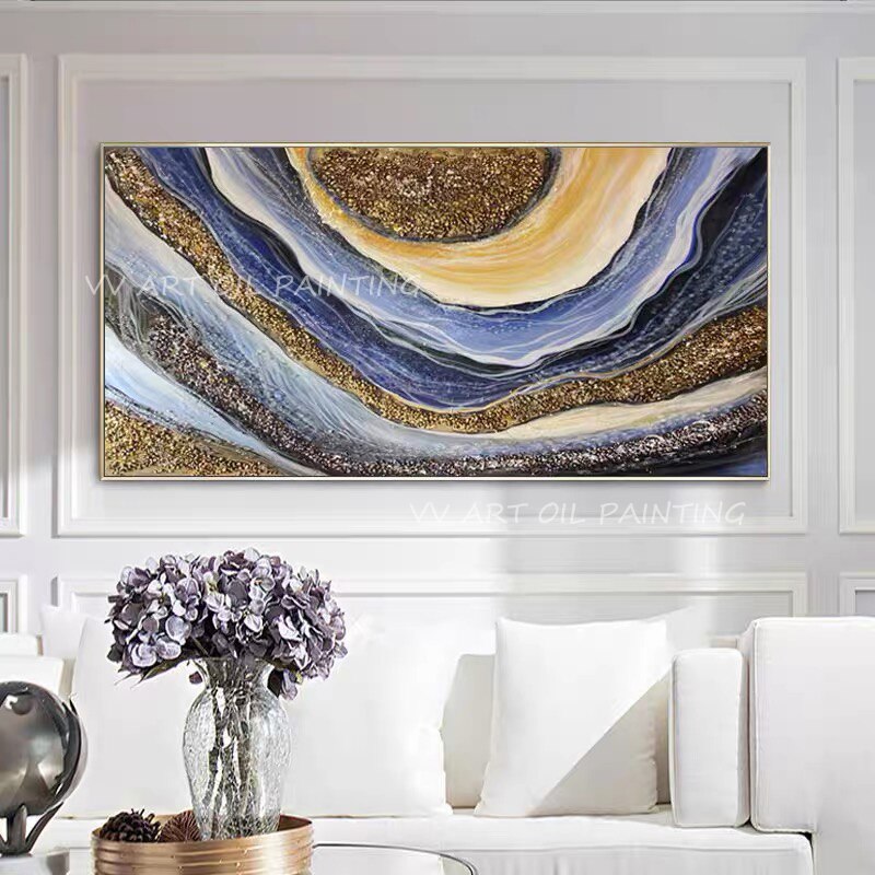 100% Handmade Abstract gold foil circle landscape picture artwork picture luxury canvas oil paintting for home decoration art