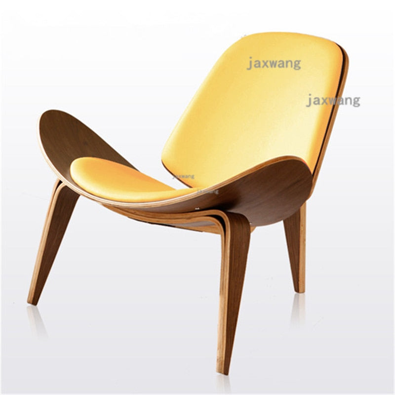 Nordic Solid Wood Backrest Living Room Chairs Lazy Leisure Armchair Household Furniture Modern Leather Single Sofa Shell Chair