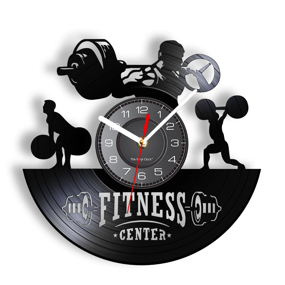 Fitness Gym Silent Quartz Wall Clock Fitness Bodybuild Vinyl Record Wall Clock Watch Sport Room Wall Decor Sign Sportsman Gift