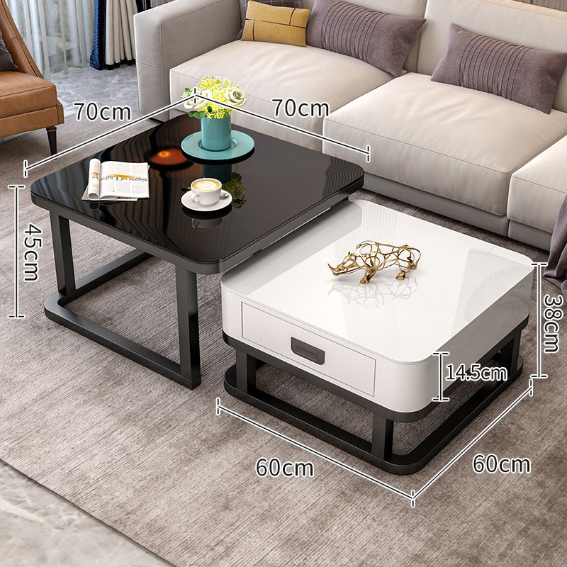 Tempered Glass 2 in 1 Combination Coffee Table with solid wooden Drawer Storage center table for Living Room coffe table desk