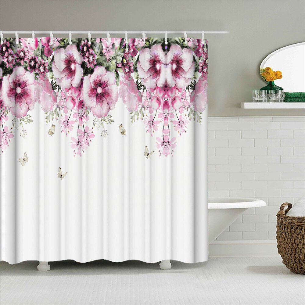 Colorful Butterfly Feathers 3d Nature Flower Plant Shower Curtains Bathroom Curtain Waterproof Polyester Cloth Decoration Screen