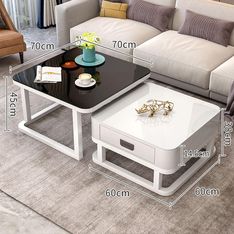 Tempered Glass 2 in 1 Combination Coffee Table with solid wooden Drawer Storage center table for Living Room coffe table desk