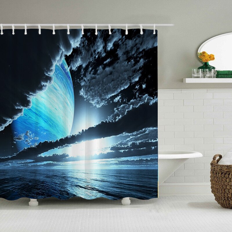 Waterproof Shower Curtain Sets with Rugs Moonlight Sea Scenery Bath Rug and Mats with Hooks Toilet Seat Cover Bathroom Decor