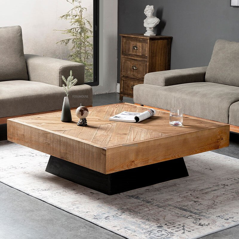 Modern Solid Wood Coffee Table For Living Room Furniture American Sofa Side Table Rustic Retro Design Creative Square Tea Tables