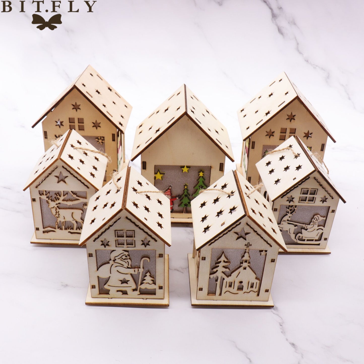 BIT.FLY New Year Christmas Decorations For Home Luminous Noel 2022 Santa Elk Snowman Wood House Christmas Tree Pendant Ornaments