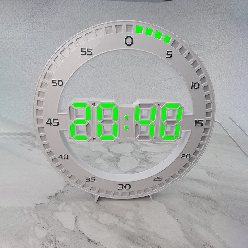 ChuHan 8 Inch 3D LED Technology Luminous Digital Electronic Mute Wall Clock Temperature Date Multi Function Jump Second Clock