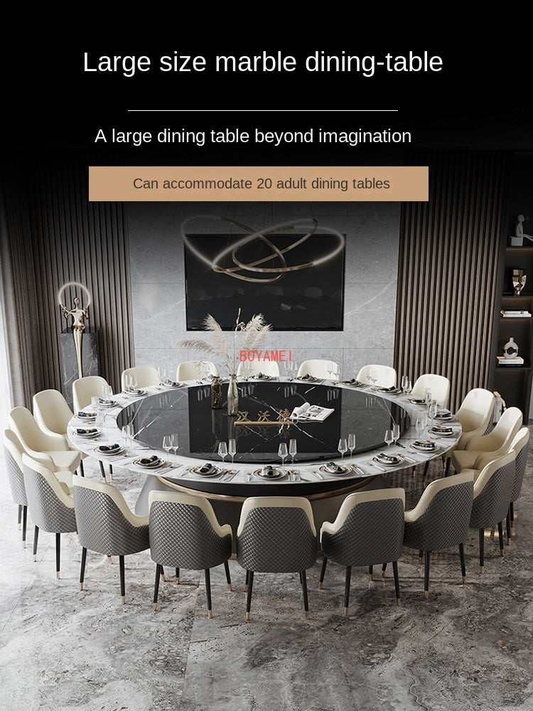 Marble dining table light luxury large family 12 people 15 round table villa with turntable 20 electric Hotel round table