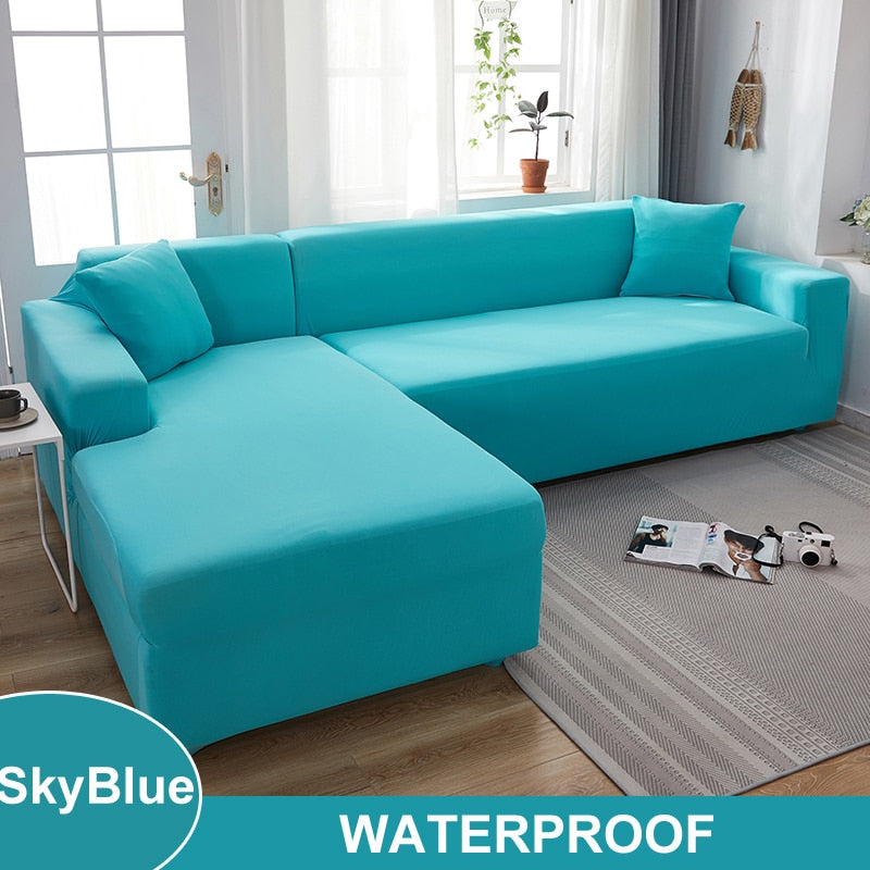 Waterproof Sofa Cover 1/2/3/4 Seater Sofa Cover for Living Room Elastic Solid L Shaped Corner Sofa Cover for Sofa Couch Armchair