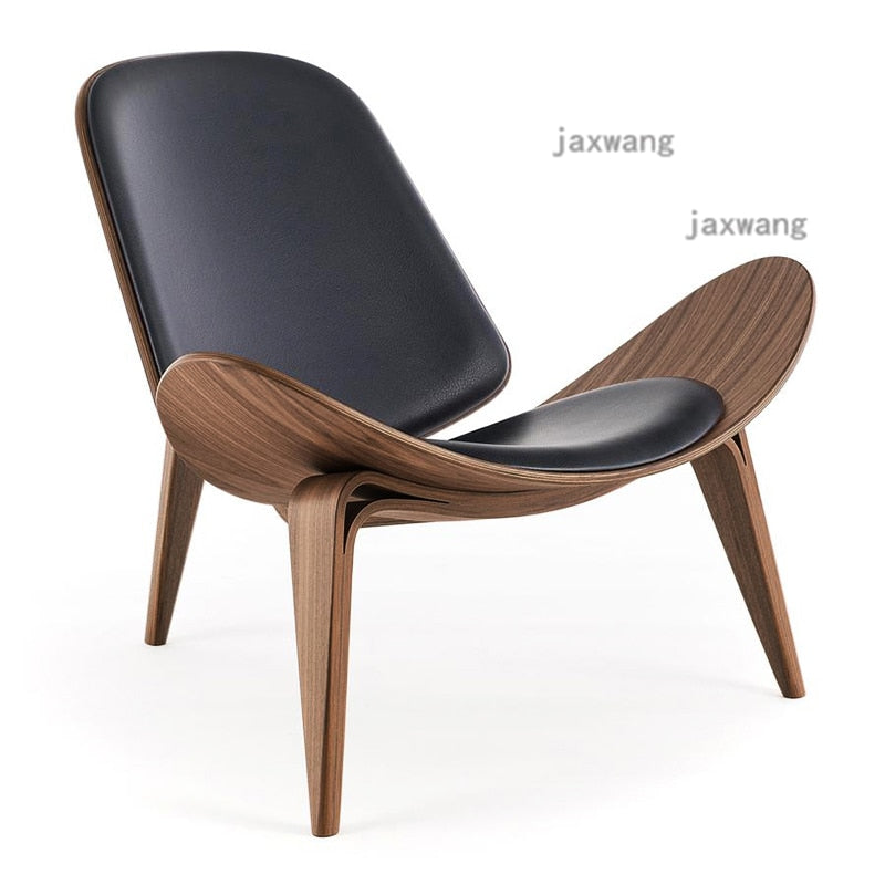 Nordic Solid Wood Backrest Living Room Chairs Lazy Leisure Armchair Household Furniture Modern Leather Single Sofa Shell Chair