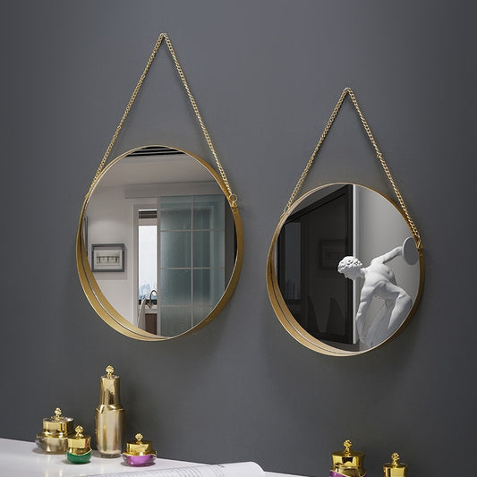 Decorative Mirror Nordic Wrought Iron Round Wall-mounted Bathroom Dormitory Home Decor Looking Glass Washstand Makeup Mirror