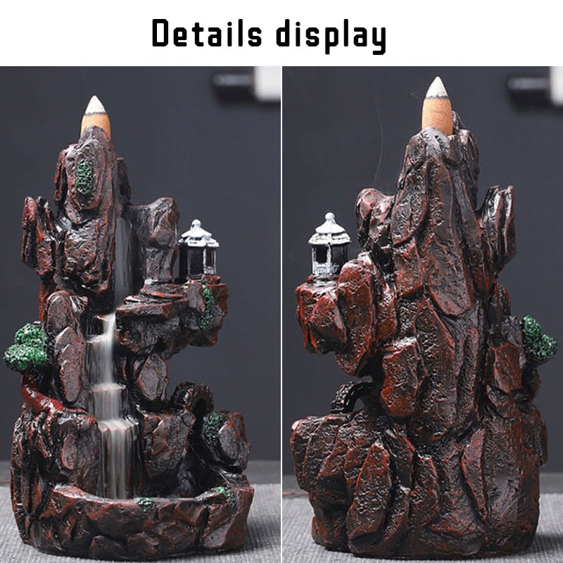 Multi style Mountains River Waterfall Incense Burner Fountain Backflow Aroma Smoke Censer Holder Home WIth 100 Incense Cones