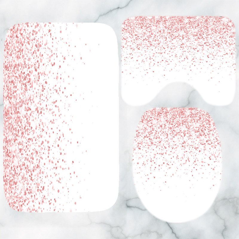 Trendy Rose Gold Falling Sparkle Glitter Bathroom Shower Curtain Set Girly Peach Pink Confetti Dust Dot Bath Mats Cortina Baño