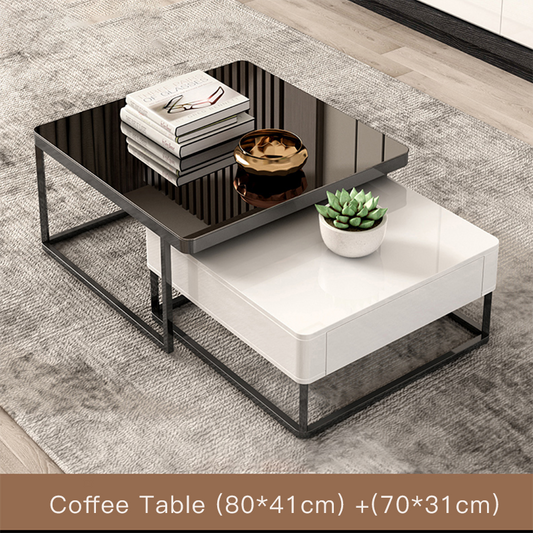 White Square Coffee Table Set Two-piece Italian Designer New Modern Minimalist Style Extendable Tv Cabinet For Living Room