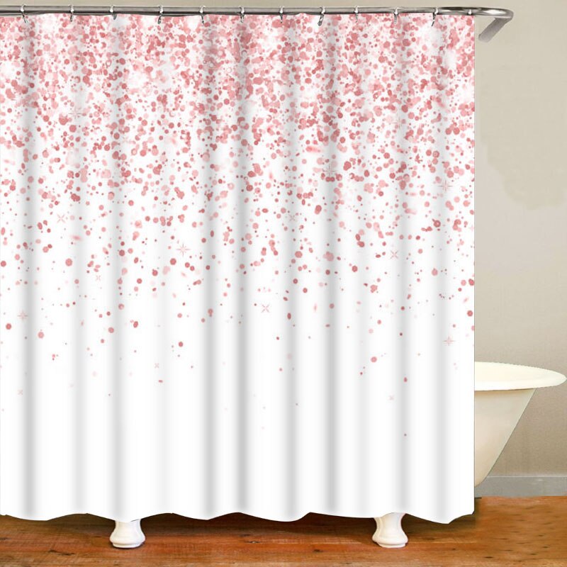 Trendy Rose Gold Falling Sparkle Glitter Bathroom Shower Curtain Set Girly Peach Pink Confetti Dust Dot Bath Mats Cortina Baño