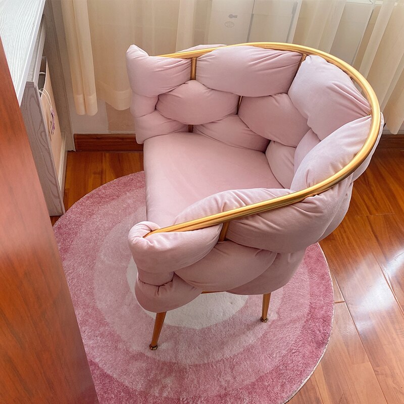 Nordic Home Makeup Chair Pink Velvet Modern Design Furniture Living Room Leisure Armchair Luxury Bedroom Dresser Soft Chairs