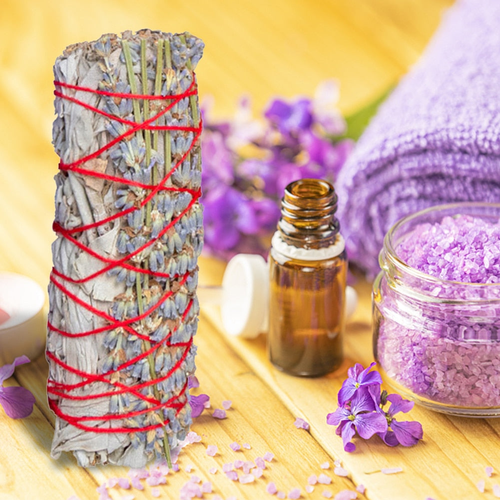 Natural Lavender White Sage Bundles Smudge Sticks Indoor Purification Yoga Flower Scent Incense Smoking For Home Cleansing