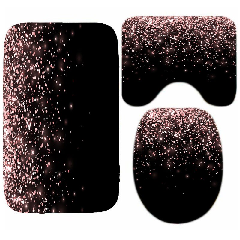 Trendy Rose Gold Falling Sparkle Glitter Bathroom Shower Curtain Set Girly Peach Pink Confetti Dust Dot Bath Mats Cortina Baño