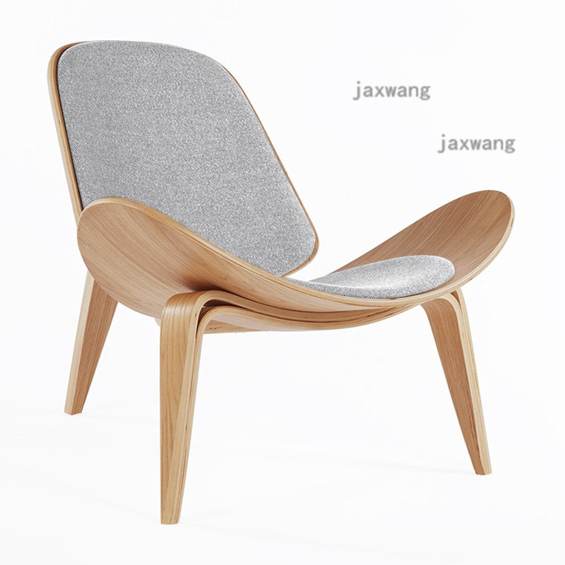 Nordic Solid Wood Backrest Living Room Chairs Lazy Leisure Armchair Household Furniture Modern Leather Single Sofa Shell Chair