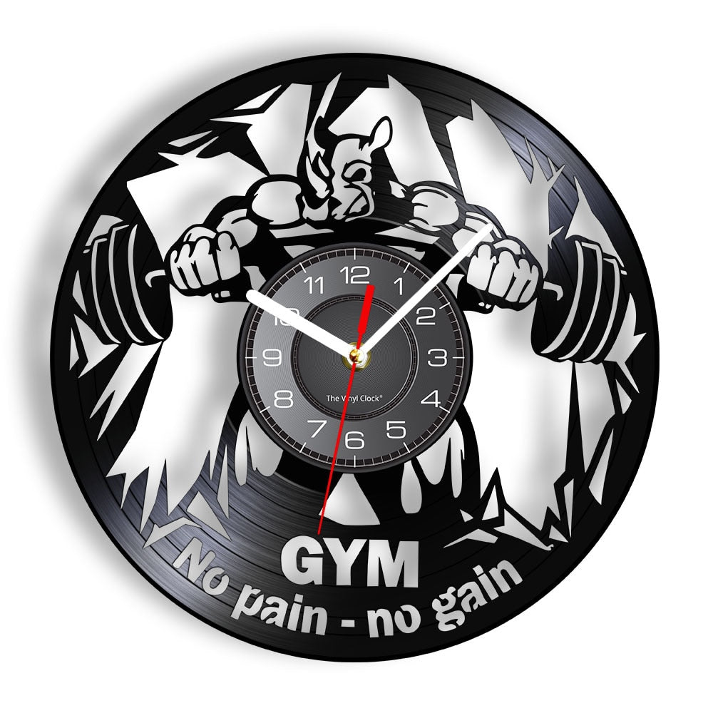 Fitness Gym Silent Quartz Wall Clock Fitness Bodybuild Vinyl Record Wall Clock Watch Sport Room Wall Decor Sign Sportsman Gift