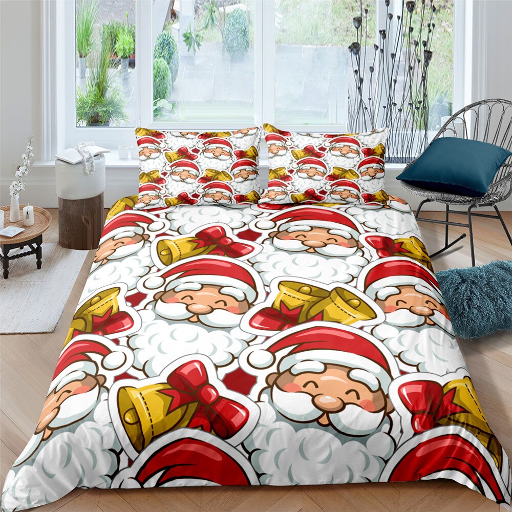 Christmas Bedding Set Twin King Queen Polyester Duvet Cover Set 2/3 Pcs Cartoon Santa Claus Print Pillowcase Bed Cover