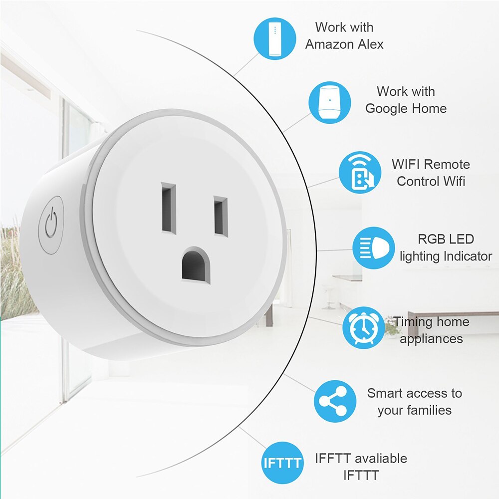 BONDA Smart Plug US Standard 10A RGB Power Timing Function Tuya Smart Life APP Control Works With Alexa Google Home WiFi Socket