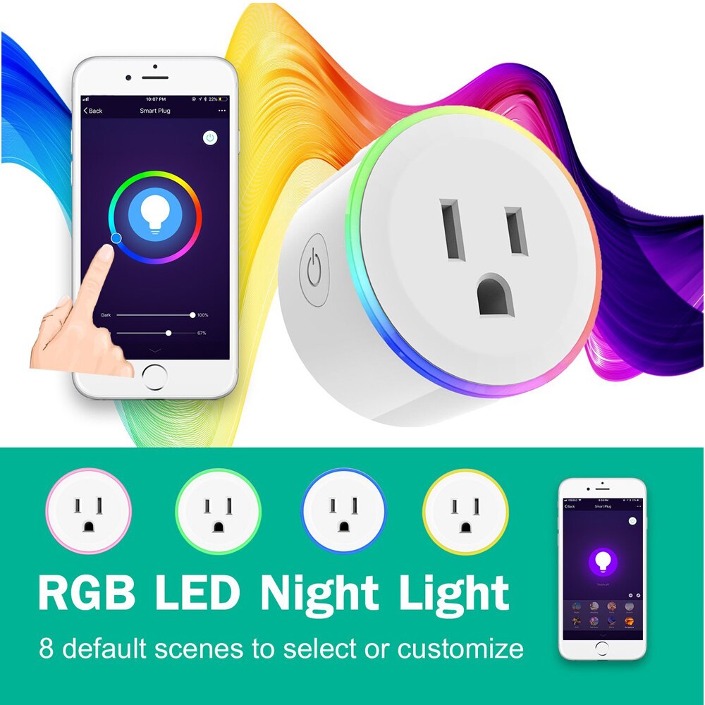 BONDA Smart Plug US Standard 10A RGB Power Timing Function Tuya Smart Life APP Control Works With Alexa Google Home WiFi Socket