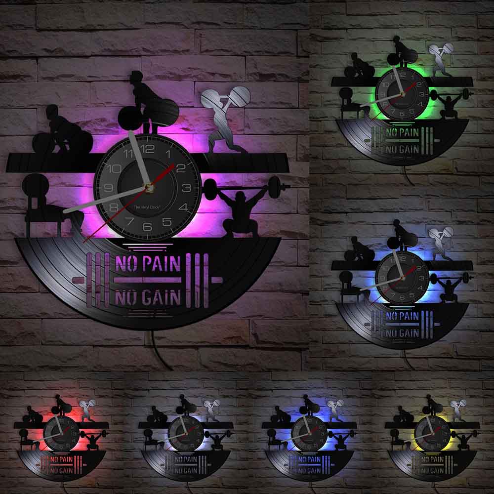 Fitness Gym Silent Quartz Wall Clock Fitness Bodybuild Vinyl Record Wall Clock Watch Sport Room Wall Decor Sign Sportsman Gift