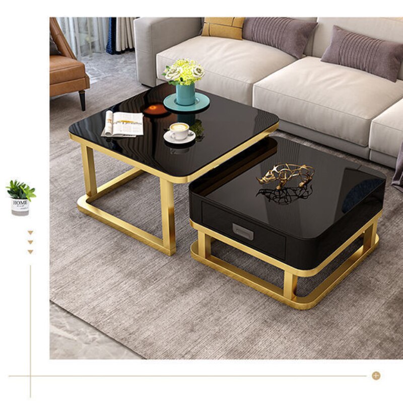 Tempered Glass 2 in 1 Combination Coffee Table with solid wooden Drawer Storage center table for Living Room coffe table desk