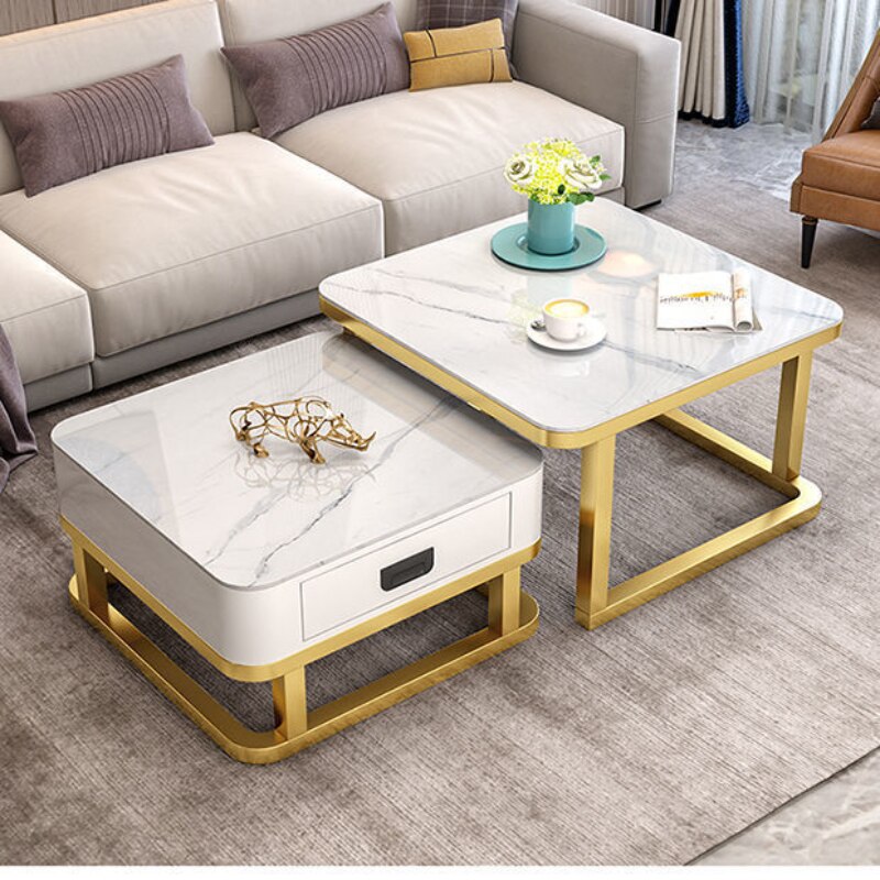 Tempered Glass 2 in 1 Combination Coffee Table with solid wooden Drawer Storage center table for Living Room coffe table desk