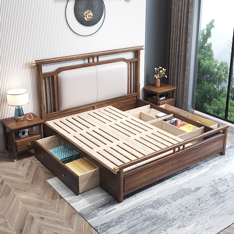 Loveseat SOFA New Chinese walnut all muebles King modern minimalist bedroom soft wrapped bedside king bed