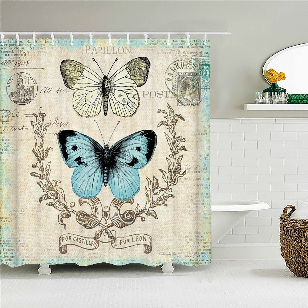 Colorful Butterfly Feathers 3d Nature Flower Plant Shower Curtains Bathroom Curtain Waterproof Polyester Cloth Decoration Screen