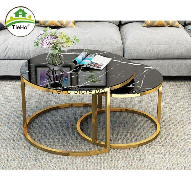 Tempered Glass Round Coffee Table for Living Room 2 in 1 Combination Cafe Table Easy Assembly Center Table