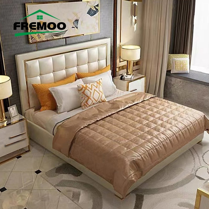 New High-end Luxury Leather Double Bed Modern Simple Fashionable Confortable Double Bed Box Lit 2 Personnes