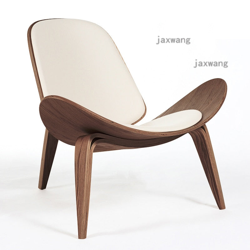 Nordic Solid Wood Backrest Living Room Chairs Lazy Leisure Armchair Household Furniture Modern Leather Single Sofa Shell Chair